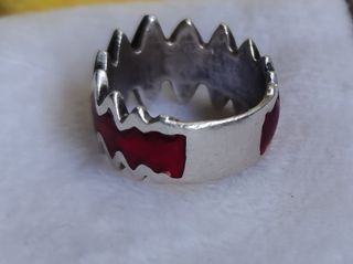 Anillo Plata Diseño Zigzag Rojo