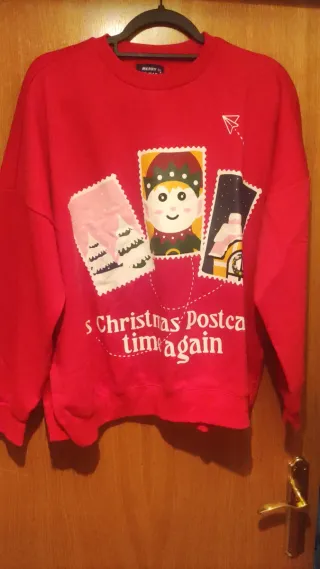 Sudadera Roja Navidad Estampado Postales