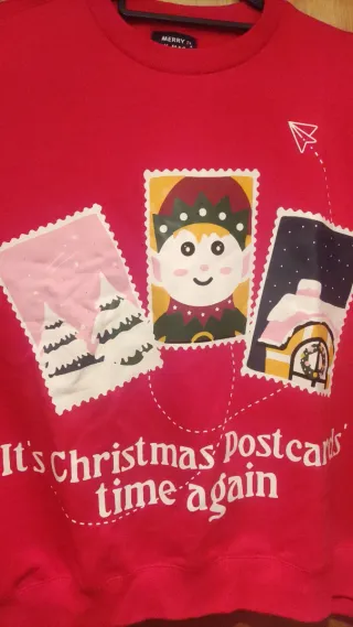 Sudadera Roja Navidad Estampado Postales