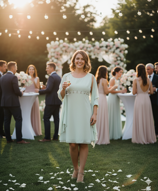 Vestido fiesta verde con chal
