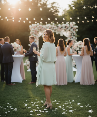 Vestido fiesta verde con chal