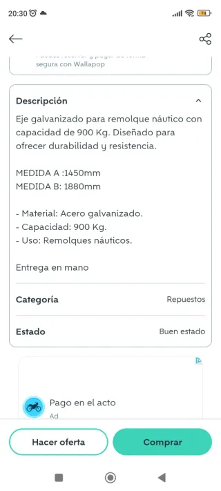 Eje de remolque náutico 900 kg