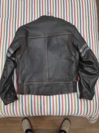 Chaqueta Biker Cuero Negra y Gris