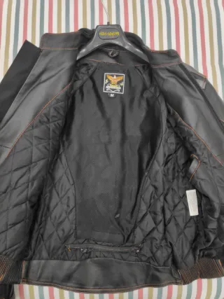 Chaqueta Biker Cuero Negra y Gris