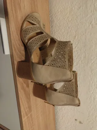 Sandalias tacón beige mujer talla 37
