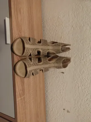 Sandalias tacón beige mujer talla 37