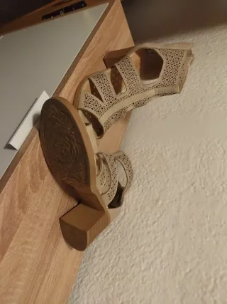 Sandalias tacón beige mujer talla 37