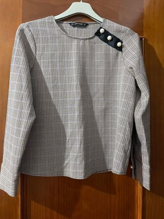 Camisa Zara Cuadros Beige y Gris
