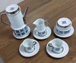 Juego café porcelana y plata antiguo