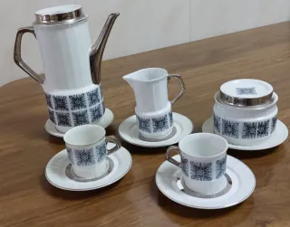 Juego café porcelana y plata antiguo
