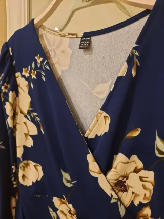 Vestido floral azul y beige T.M