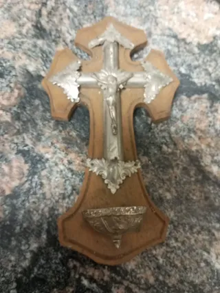 Crucifijo antiguo madera y metal 18cm