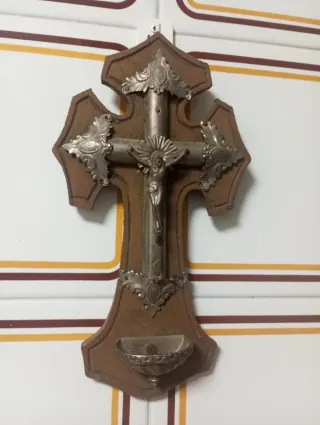 Crucifijo antiguo madera y metal 18cm