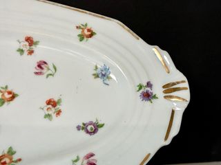 🇫🇷 Limoges Bandeja Flores Porcelana Dorada