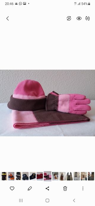 Conjunto Bufanda, Gorro y Guantes Rosa y Marrón