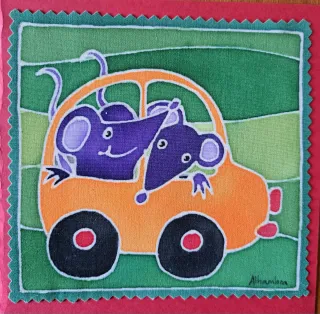 Tarjeta Dibujo Original Seda Ratones Coche