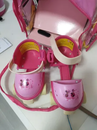 Patines niña rosa con casco, rodilleras y coderas