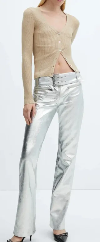 Pantalón metalizado plateado nuevo