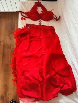 Vestido Bellydance Rojo con Plumas