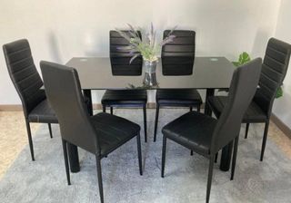 Mesa Comedor Cristal Negra + 6 Sillas