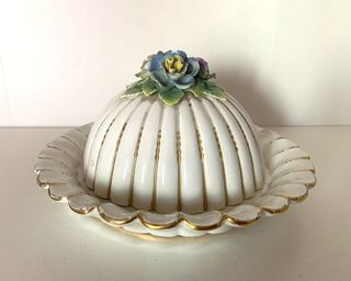 Campana Mantequilla antigua Porcelana Flores
