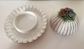 Campana Mantequilla antigua Porcelana Flores