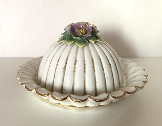 Campana Mantequilla antigua Porcelana Flores