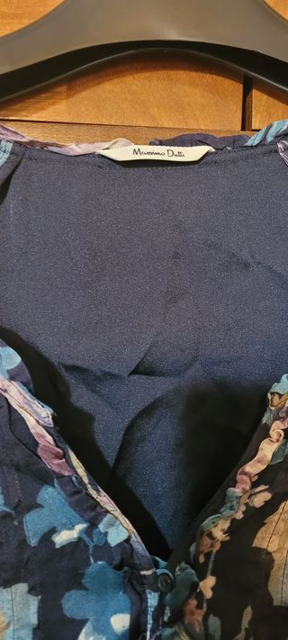 Vestido seda Massimo Dutti floral manga francesa