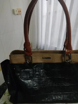 Bolso de vestir mujer beige y negro