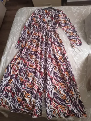 Vestido largo raso estampado