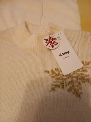 Jersey Navideño Copos Nieve Dorado Talla 40