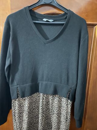 Vestido Negro y Animal Print