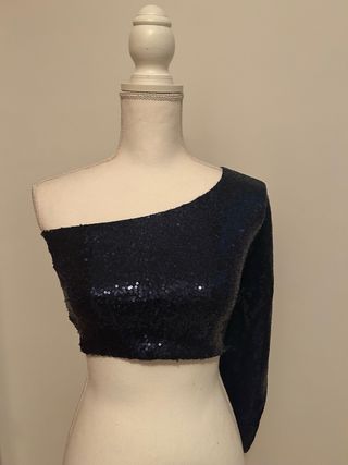 Top Asimétrico Lentejuelas Azul Marino