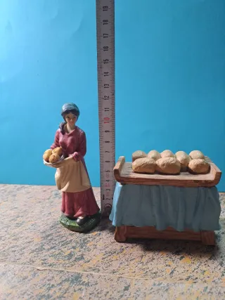 Figura Belén Vendedora Pan con mesa