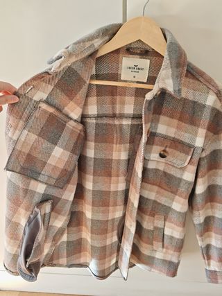 Chaqueta cuadros mujer beige y marrón