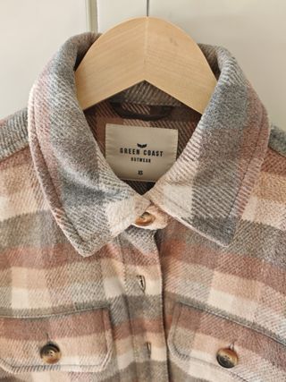 Chaqueta cuadros mujer beige y marrón