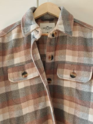 Chaqueta cuadros mujer beige y marrón