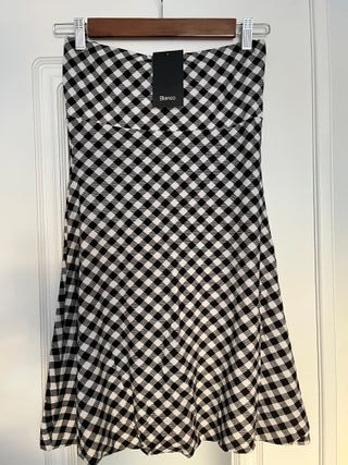 Vestido strapless cuadros blanco y negro T36