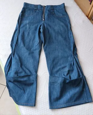objekt draped flare blue jeans