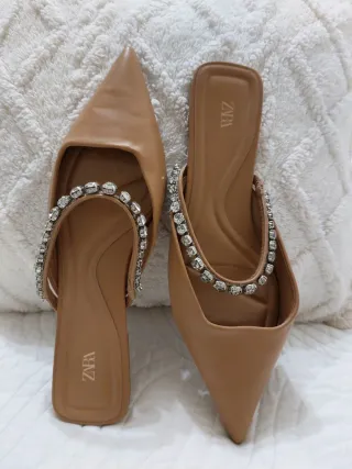 Zapatos Zara Mocasines Brillantes Marrones