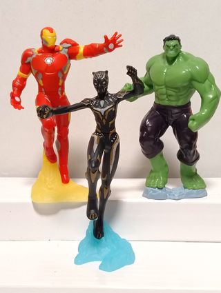 Lote 3 Figuras Marvel: Iron Man, Hulk, Pantera