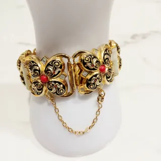 Pulsera Toledo Damasquinado Oro, nácar, Coral.