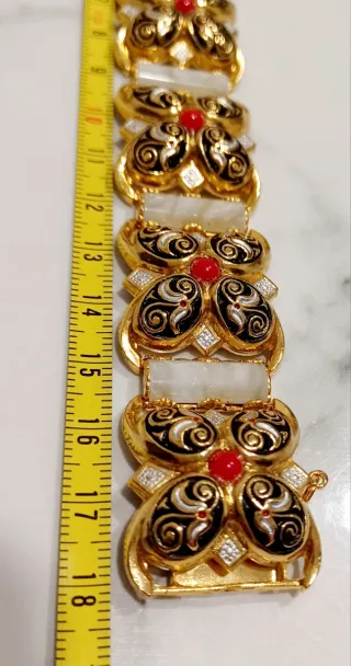 Pulsera Toledo Damasquinado Oro, nácar, Coral.