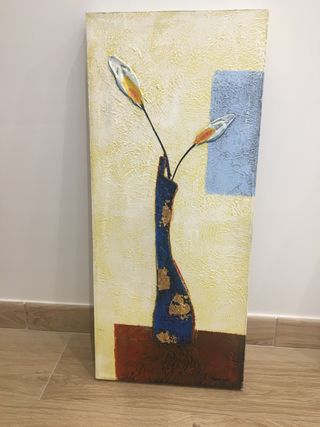 Cuadro abstracto flores azul y amarillo