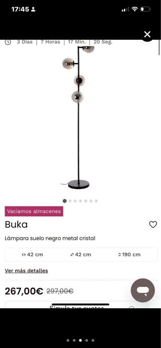 Lámpara de pie globo metal y cristal