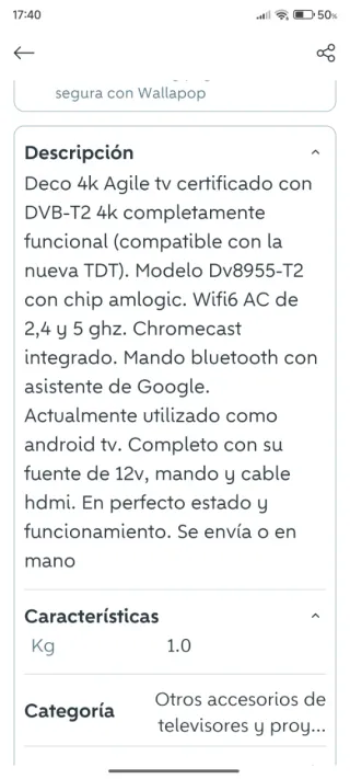 Agile TV Box Android con Mando y Cargador