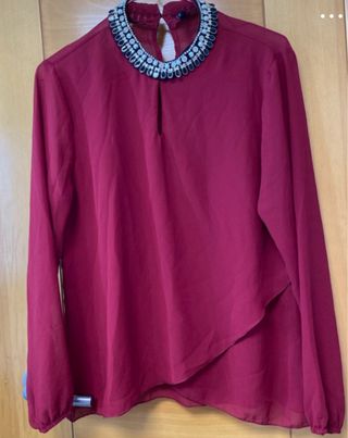 Blusa fiesta cuello pedrería elegante XL