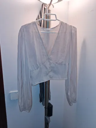 Blusa Stradivarius manga larga beige XS
