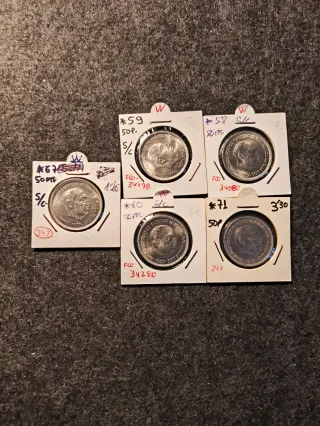 Lote 5 monedas 50 pesetas Franco
