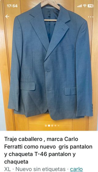 Traje Carlo Ferratti Gris T-46 Pantalón Chaqueta
